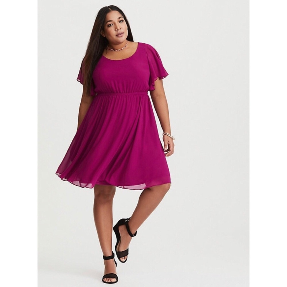 Purple flutter chiffon dress
